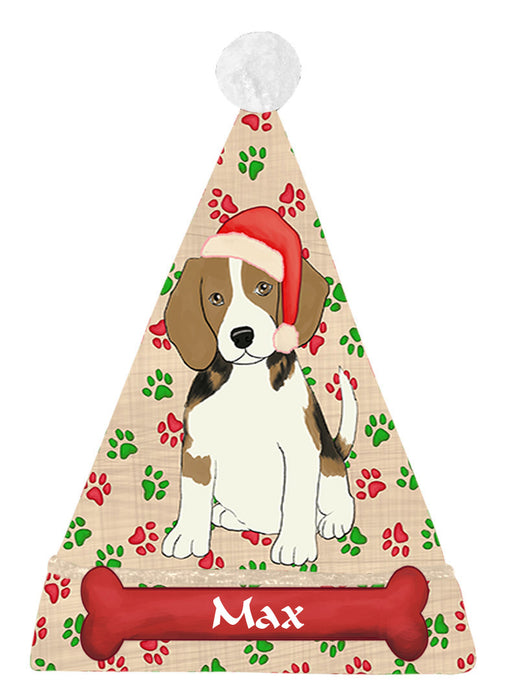 Pet Name Personalized Christmas Paw Print Beagle Dogs Santa Hat