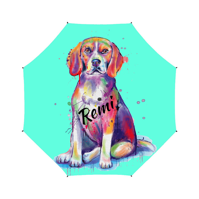 Custom Pet Name Personalized Watercolor Beagle DogSemi-Automatic Foldable Umbrella