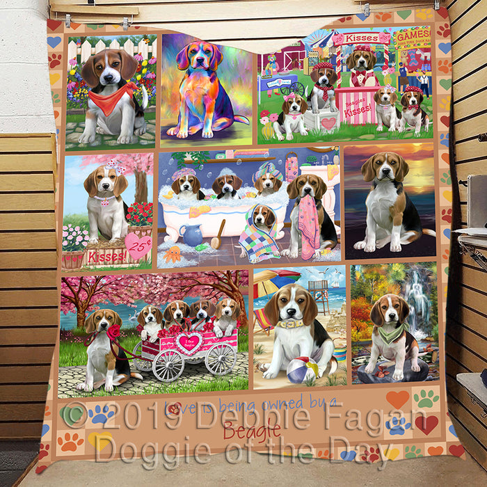 Love is Being Owned Beagle Dog Beige Quilt
