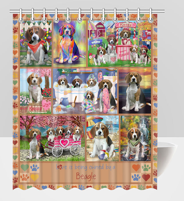 Love is Being Owned Beagle Dog Beige Shower Curtain