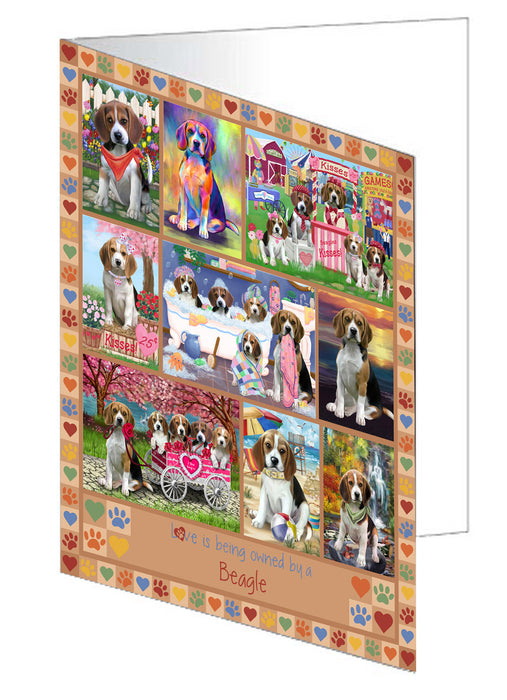 Love is Being Owned Beagle Dog Beige Handmade Artwork Assorted Pets Greeting Cards and Note Cards with Envelopes for All Occasions and Holiday Seasons GCD77180