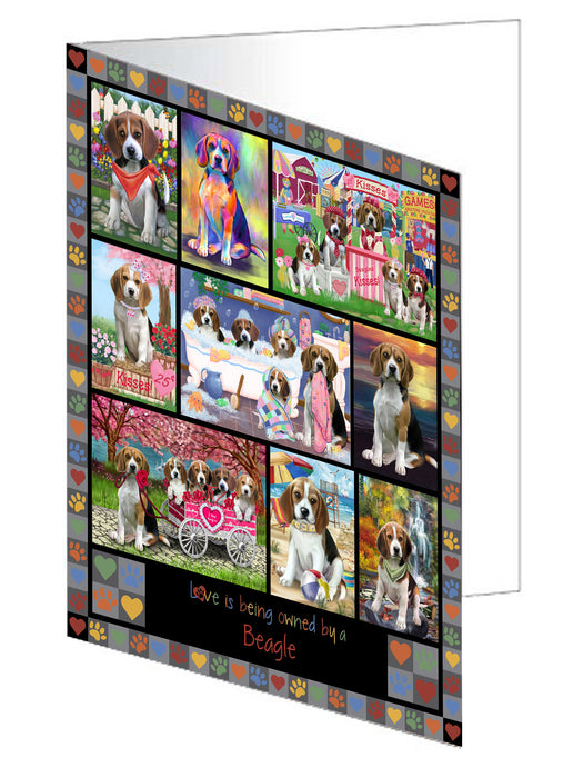 Love is Being Owned Beagle Dog Grey Handmade Artwork Assorted Pets Greeting Cards and Note Cards with Envelopes for All Occasions and Holiday Seasons GCD77183
