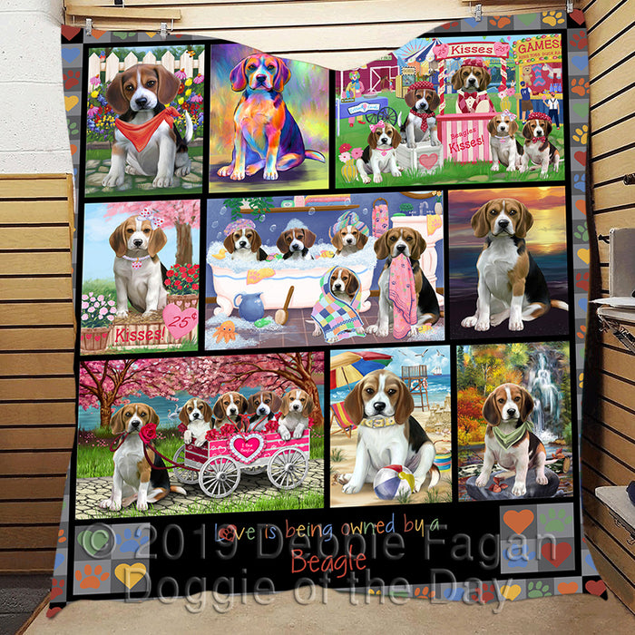 Love is Being Owned Beagle Dog Grey Quilt