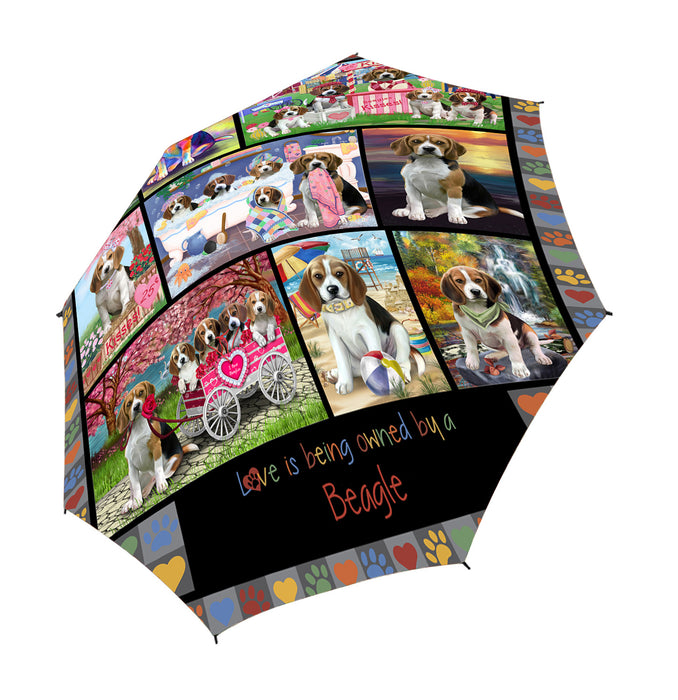 Love is Being Owned Beagle Dog Grey Semi-Automatic Foldable Umbrella