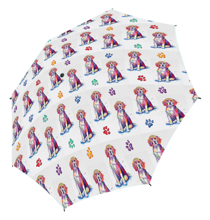 Watercolor Mini Beagle DogsSemi-Automatic Foldable Umbrella