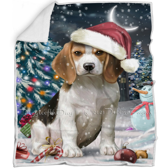 Have a Holly Jolly Christmas Beagle Dog in Holiday Background Blanket D065