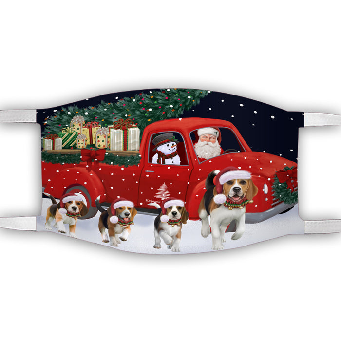 Christmas Express Delivery Red Truck Running Beagle Dogs Face Mask FM49843