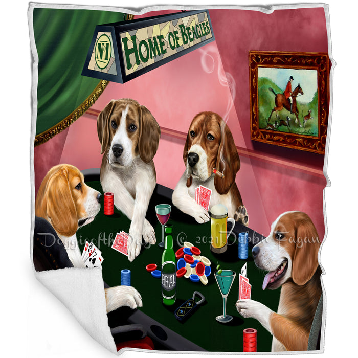 Home of Beagles 4 Dogs Playing Poker Blanket