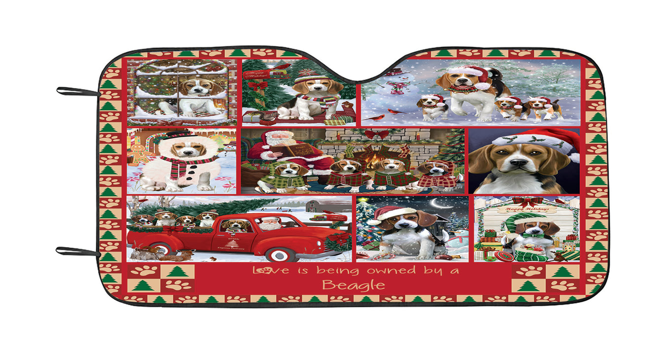 Love is Being Owned Christmas Beagle Dogs Car Sun Shade