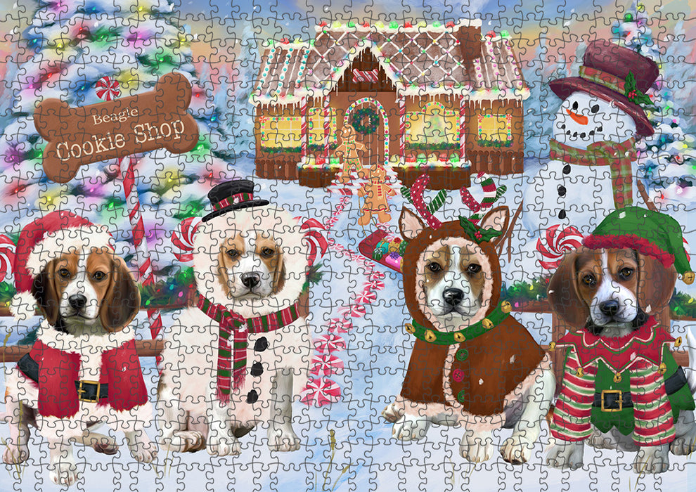 Holiday Gingerbread Cookie Shop Beagles Dog Puzzle with Photo Tin PUZL92612