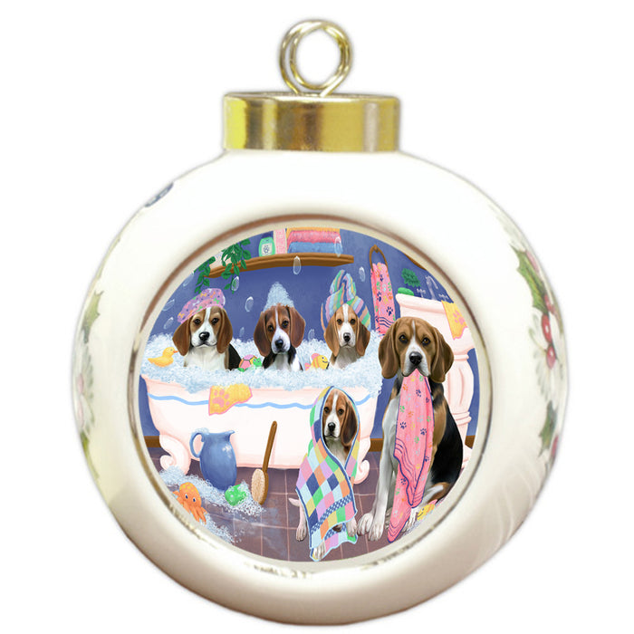 Rub A Dub Dogs In A Tub Beagles Dog Round Ball Christmas Ornament RBPOR57116