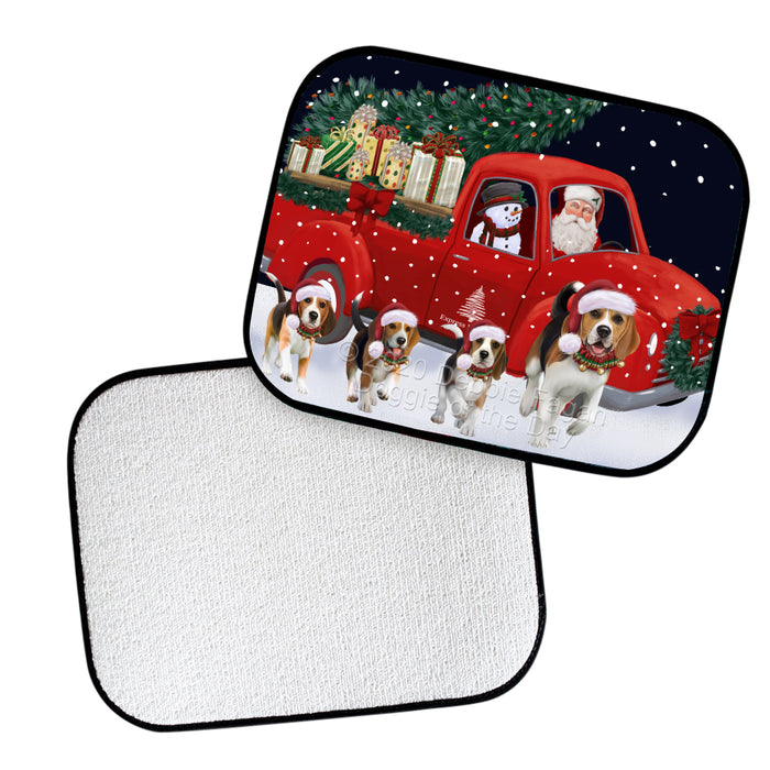 Christmas Express Delivery Red Truck Running Beagle Dogs Polyester Anti-Slip Vehicle Carpet Car Floor Mats  CFM49402