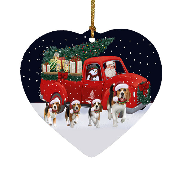 Christmas Express Delivery Red Truck Running Beagle Dogs Heart Christmas Ornament RFPOR58066