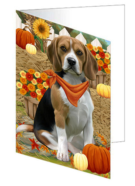 Fall Autumn Greeting Beagle Dog with Pumpkins Handmade Artwork Assorted Pets Greeting Cards and Note Cards with Envelopes for All Occasions and Holiday Seasons GCD56072