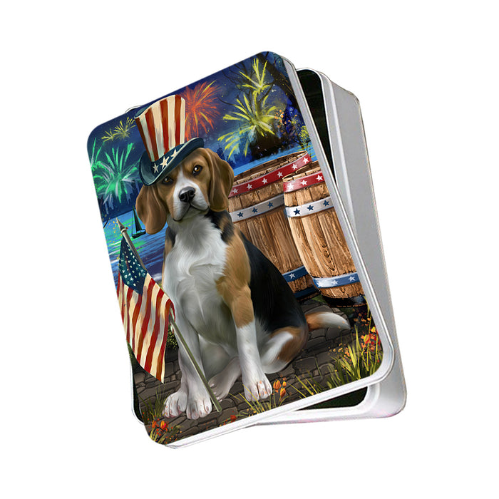 4th of July Independence Day Fireworks Beagle Dog at the Lake Photo Storage Tin PITN50917