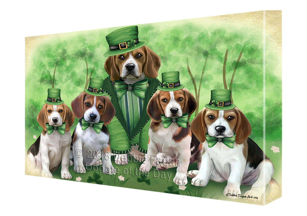 St. Patricks Day Irish Family Portrait Beagles Dog Canvas Wall Art CVS58692