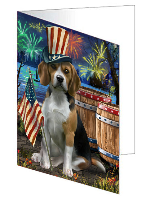 4th of July Independence Day Fireworks Beagle Dog at the Lake Handmade Artwork Assorted Pets Greeting Cards and Note Cards with Envelopes for All Occasions and Holiday Seasons GCD56780