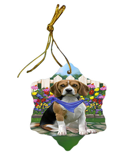 Spring Floral Beagle Dog Star Porcelain Ornament SPOR49774
