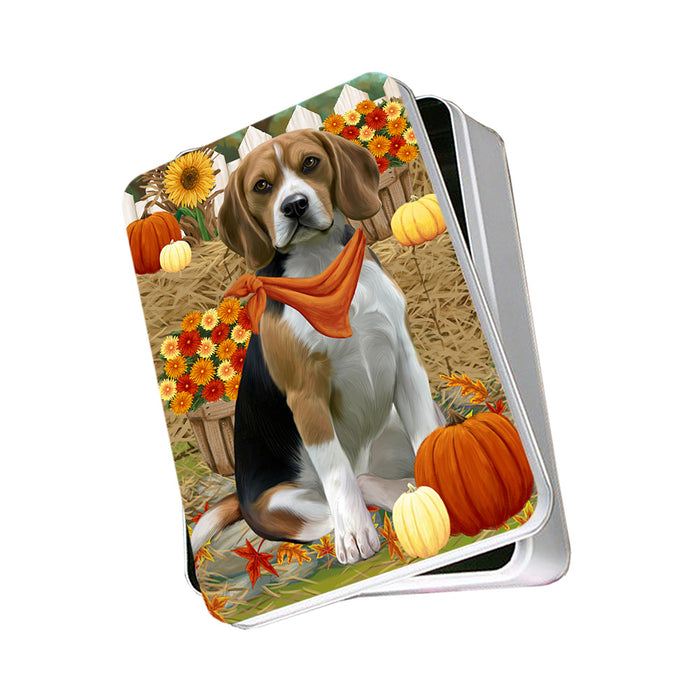 Fall Autumn Greeting Beagle Dog with Pumpkins Photo Storage Tin PITN50681
