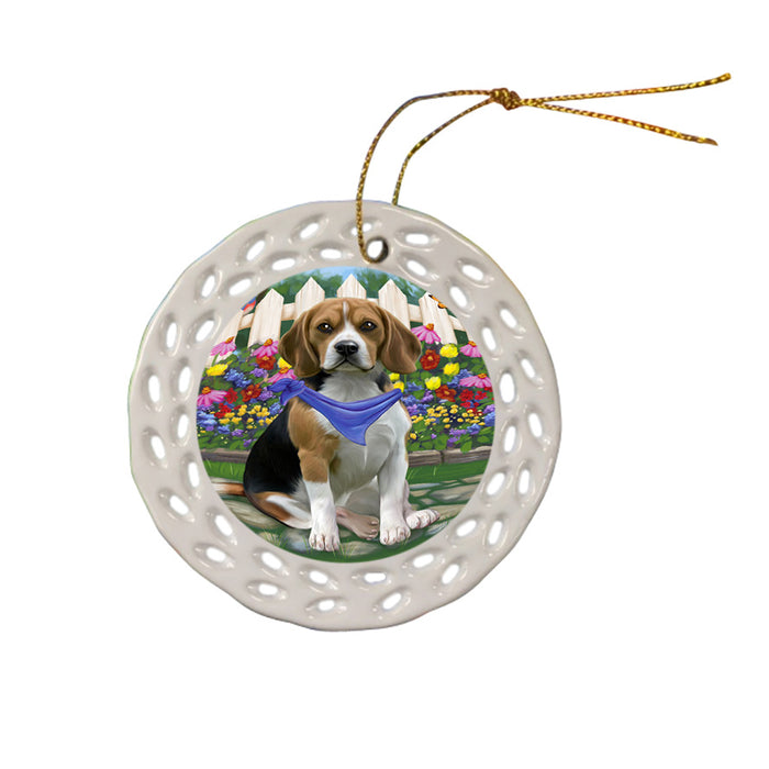 Spring Floral Beagle Dog Ceramic Doily Ornament DPOR49782
