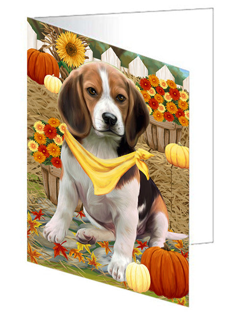Fall Autumn Greeting Beagle Dog with Pumpkins Handmade Artwork Assorted Pets Greeting Cards and Note Cards with Envelopes for All Occasions and Holiday Seasons GCD56075