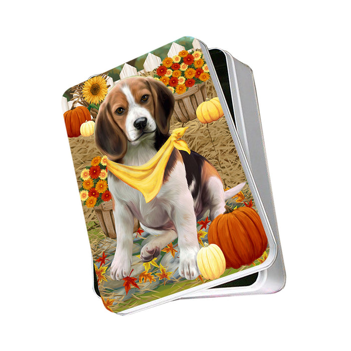 Fall Autumn Greeting Beagle Dog with Pumpkins Photo Storage Tin PITN50682