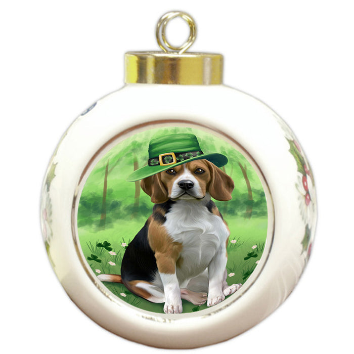 St. Patricks Day Irish Portrait Beagle Dog Round Ball Christmas Ornament RBPOR49312