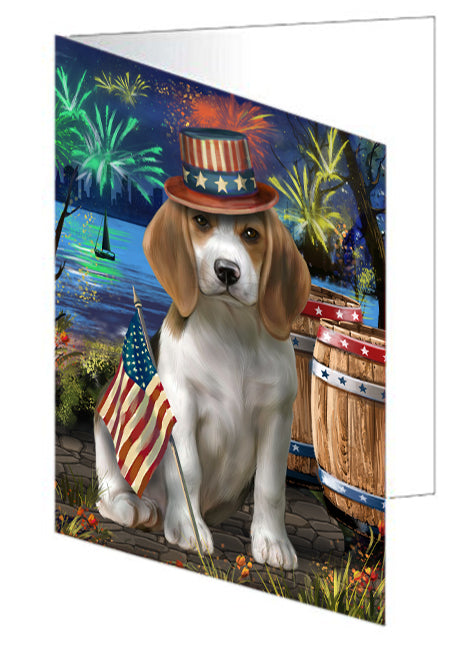 4th of July Independence Day Fireworks Beagle Dog at the Lake Handmade Artwork Assorted Pets Greeting Cards and Note Cards with Envelopes for All Occasions and Holiday Seasons GCD56783
