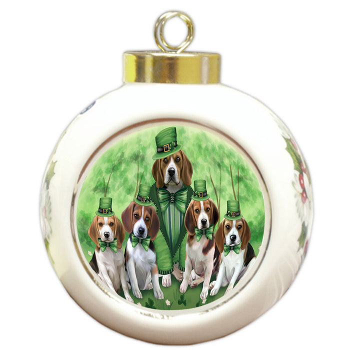 St. Patricks Day Irish Family Portrait Beagles Dog Round Ball Christmas Ornament RBPOR49313