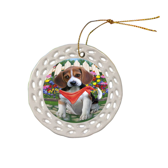 Spring Floral Beagle Dog Ceramic Doily Ornament DPOR49784