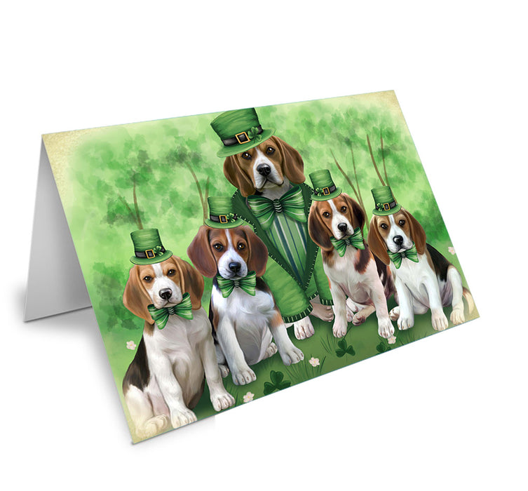 St. Patricks Day Irish Family Portrait Beagles Dog Handmade Artwork Assorted Pets Greeting Cards and Note Cards with Envelopes for All Occasions and Holiday Seasons GCD51968
