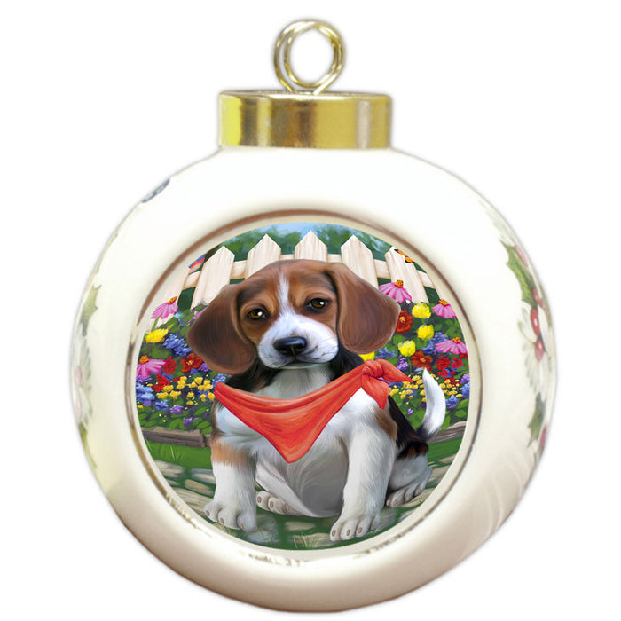 Spring Floral Beagle Dog Round Ball Christmas Ornament RBPOR49784