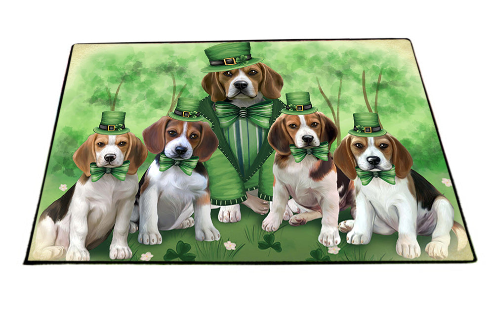 St. Patricks Day Irish Family Portrait Beagles Dog Floormat FLMS49698
