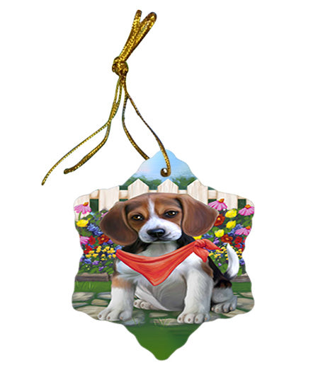 Spring Floral Beagle Dog Star Porcelain Ornament SPOR49776
