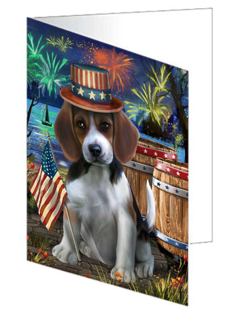 4th of July Independence Day Fireworks Beagle Dog at the Lake Handmade Artwork Assorted Pets Greeting Cards and Note Cards with Envelopes for All Occasions and Holiday Seasons GCD56786