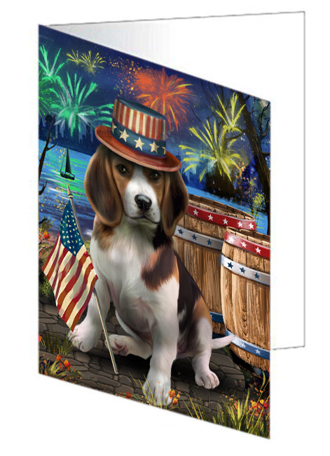 4th of July Independence Day Fireworks Beagle Dog at the Lake Handmade Artwork Assorted Pets Greeting Cards and Note Cards with Envelopes for All Occasions and Holiday Seasons GCD56789