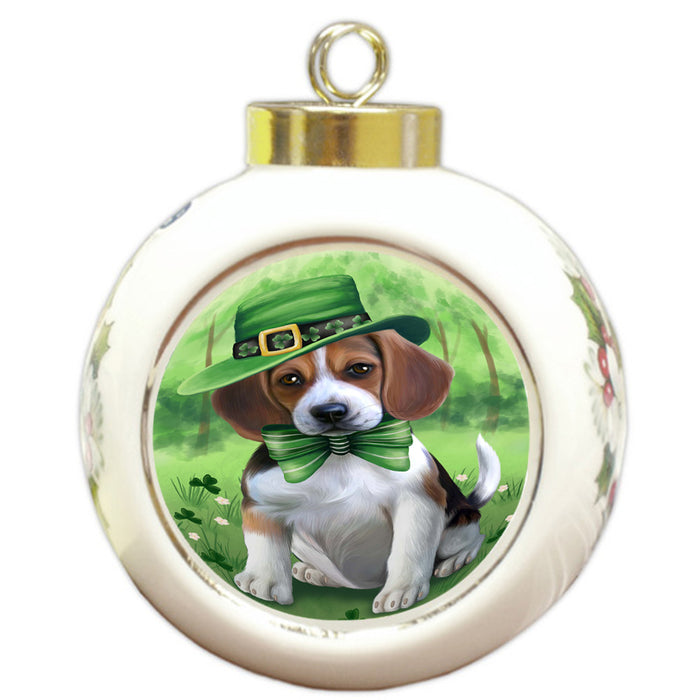 St. Patricks Day Irish Portrait Beagle Dog Round Ball Christmas Ornament RBPOR49314
