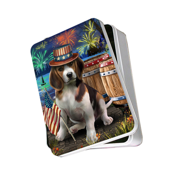 4th of July Independence Day Fireworks Beagle Dog at the Lake Photo Storage Tin PITN50920