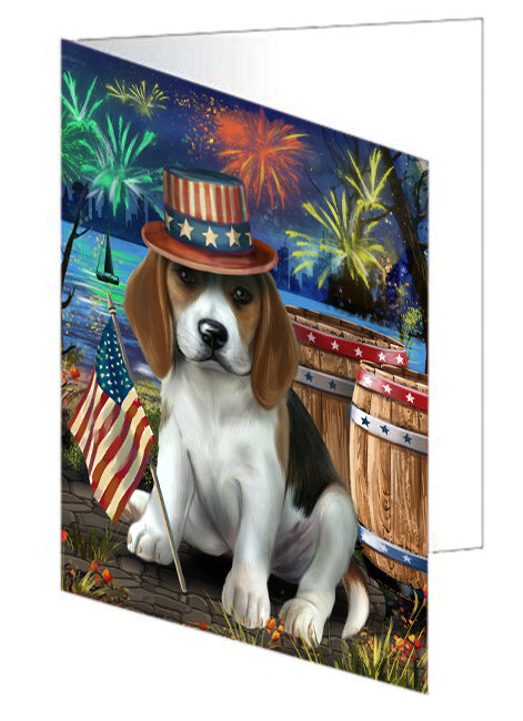 4th of July Independence Day Fireworks Beagle Dog at the Lake Handmade Artwork Assorted Pets Greeting Cards and Note Cards with Envelopes for All Occasions and Holiday Seasons GCD56792