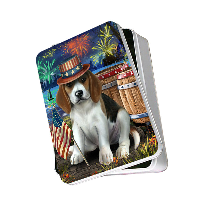 4th of July Independence Day Fireworks Beagle Dog at the Lake Photo Storage Tin PITN50921