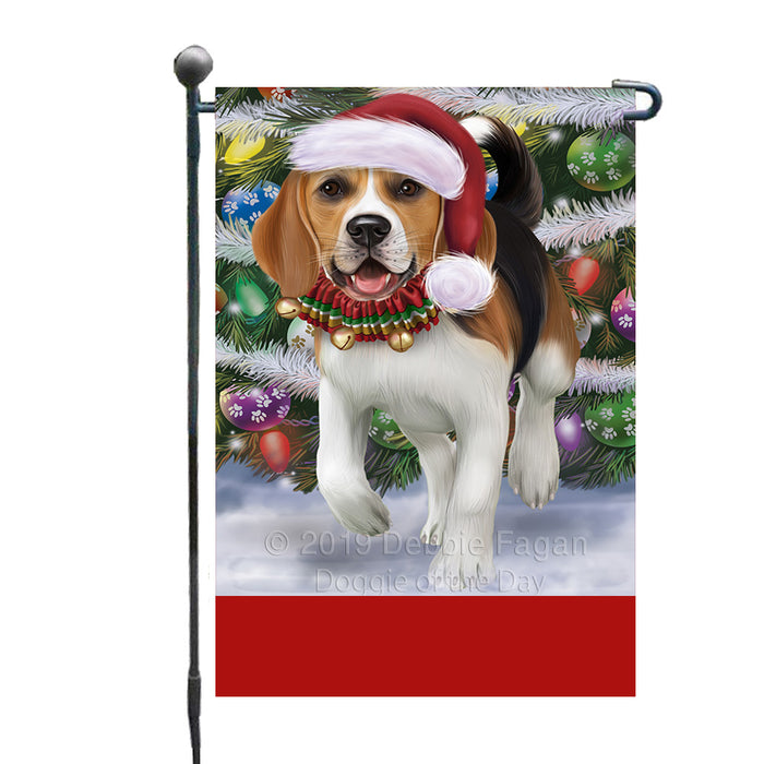 Personalized Trotting in the Snow Beagle Dog Custom Garden Flags GFLG-DOTD-A60666