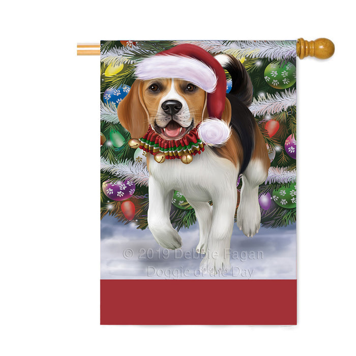Personalized Trotting in the Snow Beagle Dog Custom House Flag FLG-DOTD-A60722
