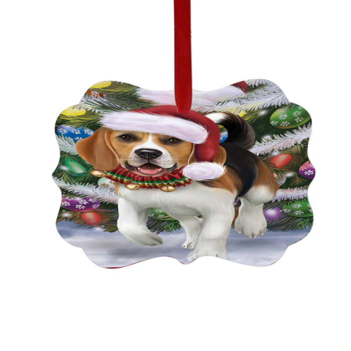Trotting in the Snow Beagle Dog Double-Sided Photo Benelux Christmas Ornament LOR49426