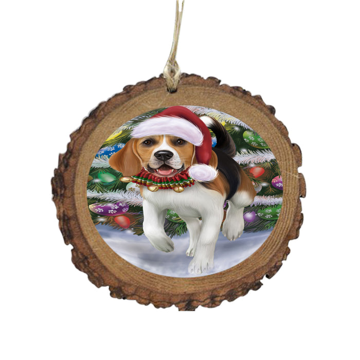 Trotting in the Snow Beagle Dog Wooden Christmas Ornament WOR49426