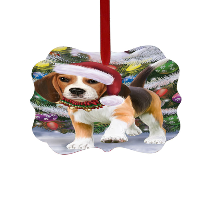 Trotting in the Snow Beagle Dog Double-Sided Photo Benelux Christmas Ornament LOR49427