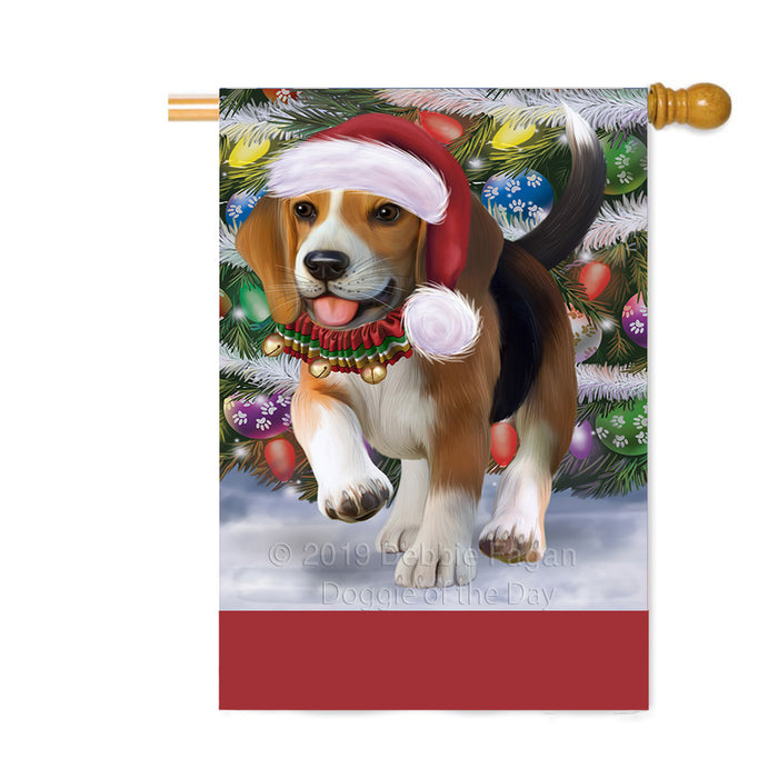 Personalized Trotting in the Snow Beagle Dog Custom House Flag FLG-DOTD-A60724