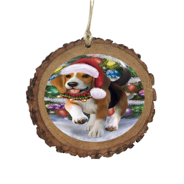 Trotting in the Snow Beagle Dog Wooden Christmas Ornament WOR49428