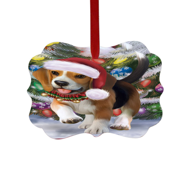 Trotting in the Snow Beagle Dog Double-Sided Photo Benelux Christmas Ornament LOR49428
