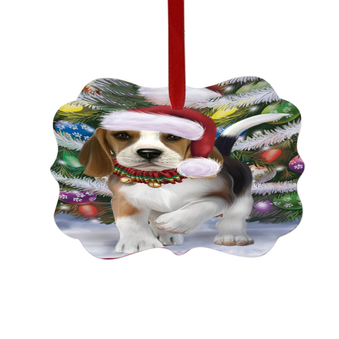 Trotting in the Snow Beagle Dog Double-Sided Photo Benelux Christmas Ornament LOR49429