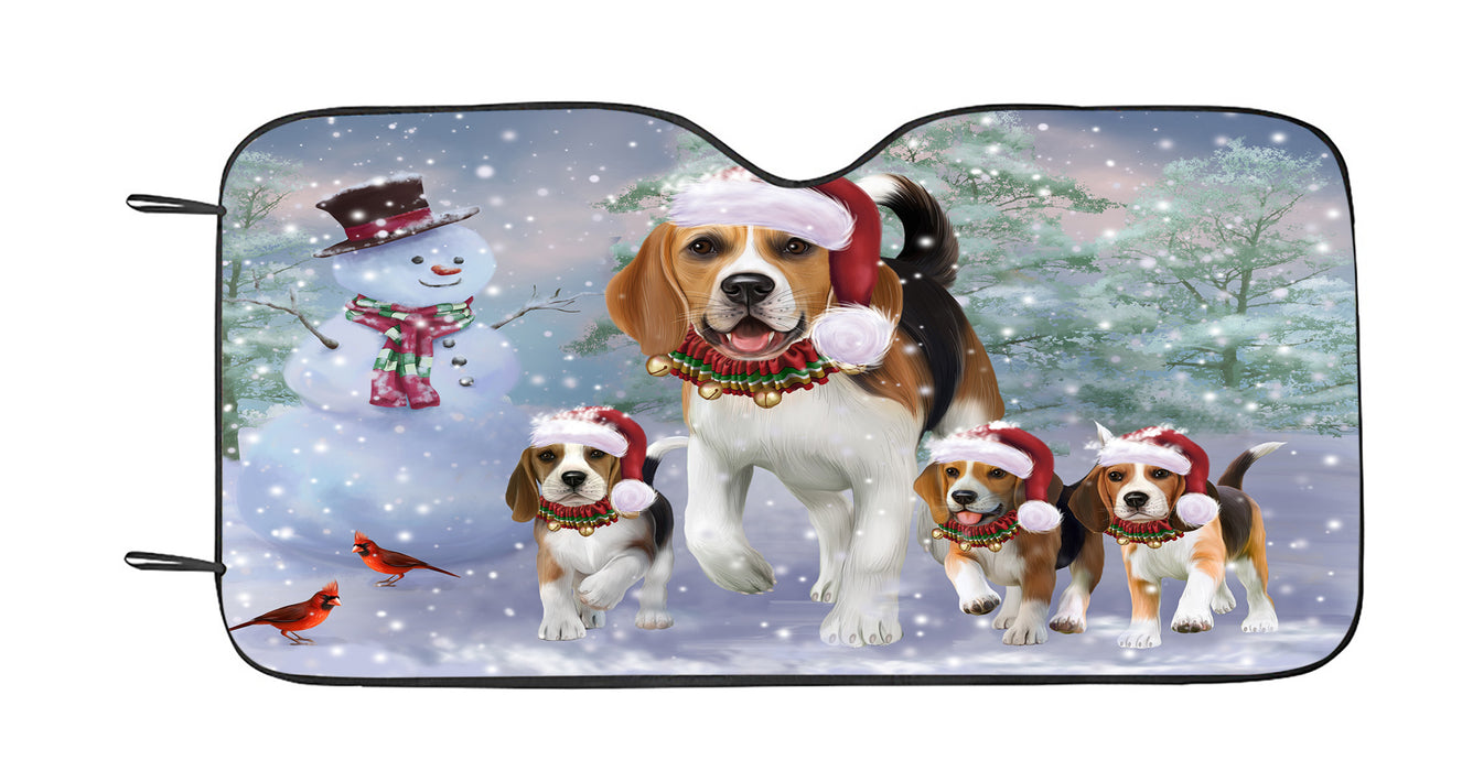 Christmas Running Family Beagle Dogs Car Sun Shade